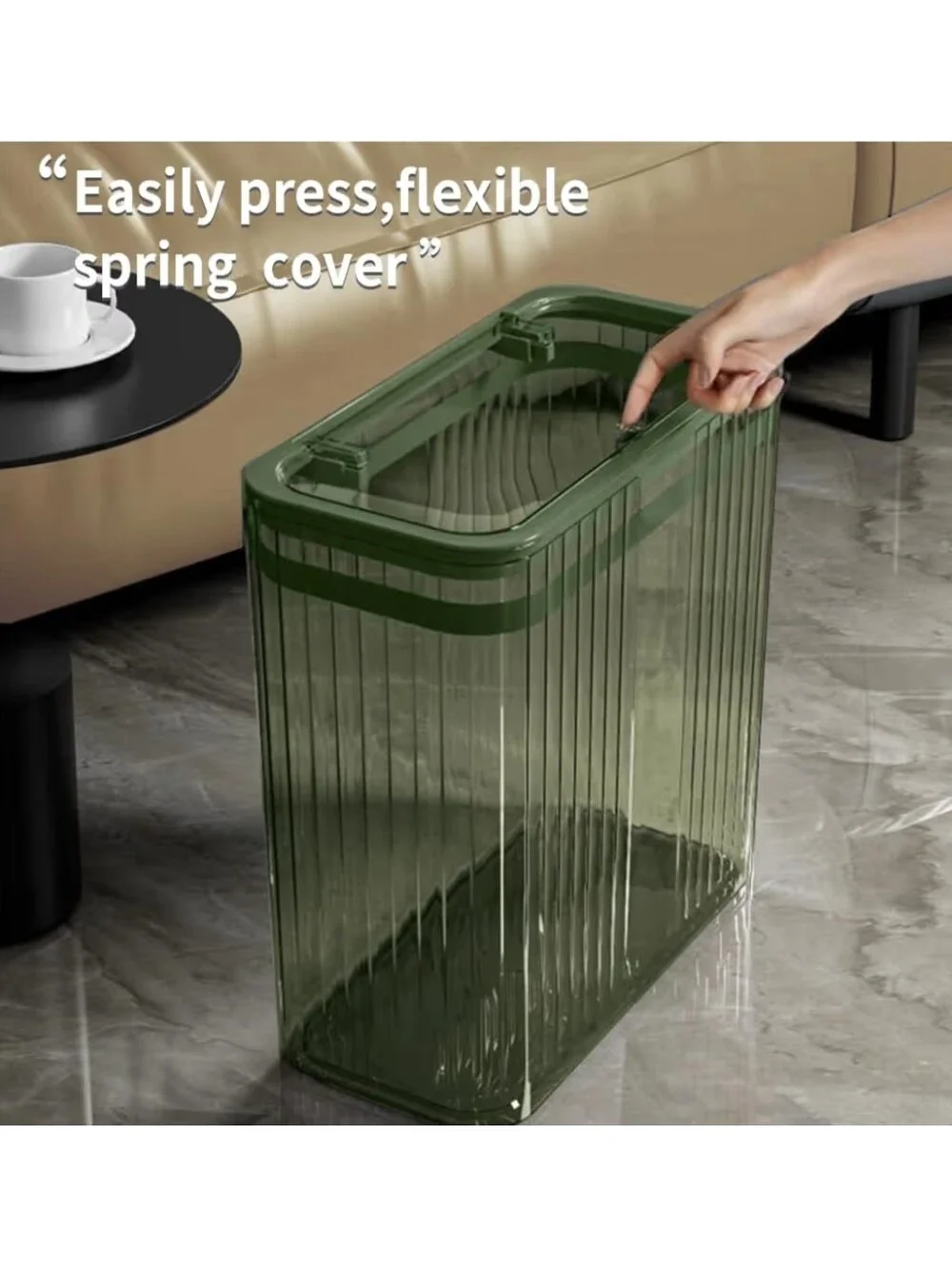 NWT 3.5 Gallon Green Transparent Slim Trash Can With Flip Top Lid